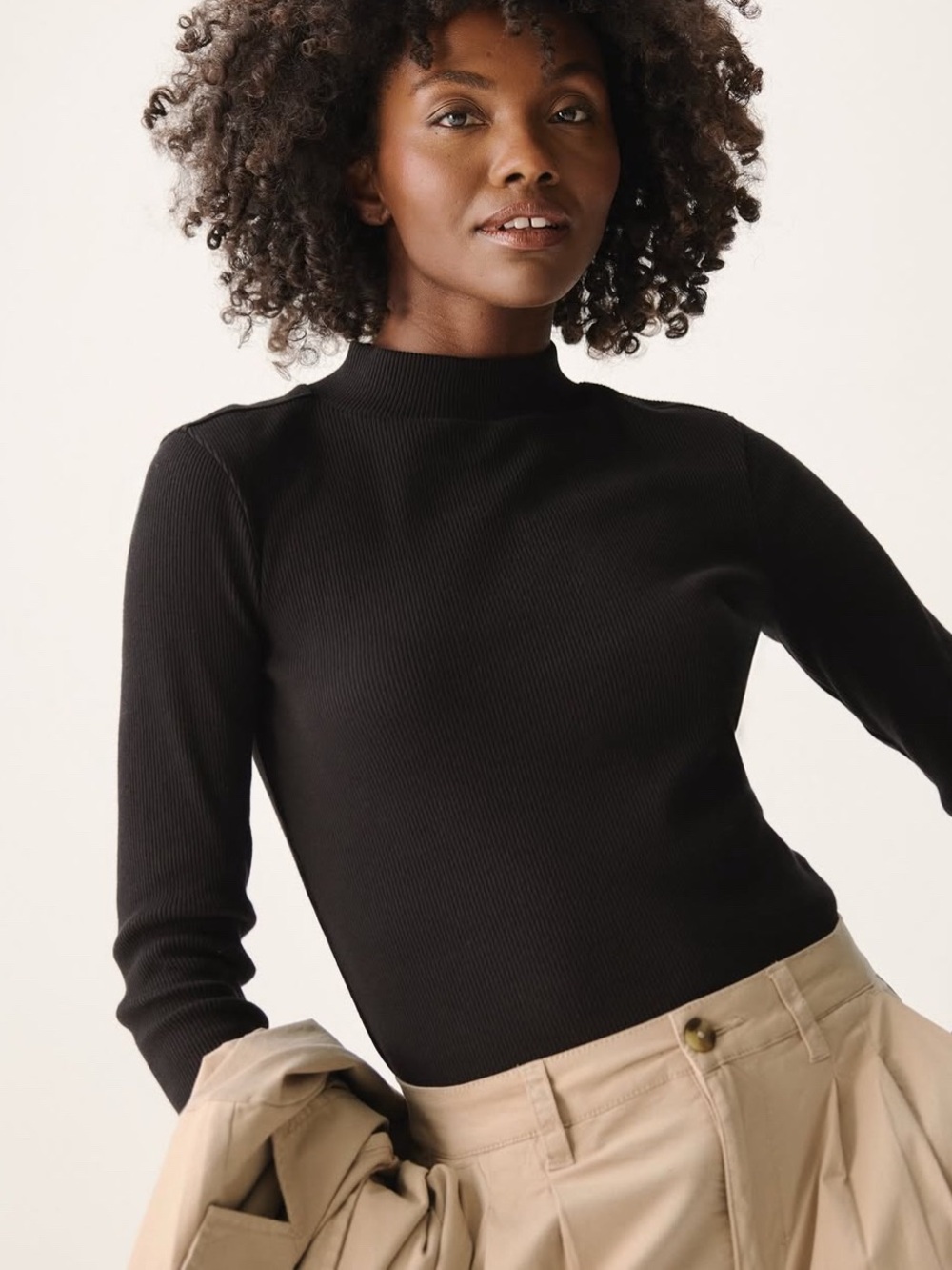 PACT Organic Basic Turtleneck Long Sleeve Tee Size M Black